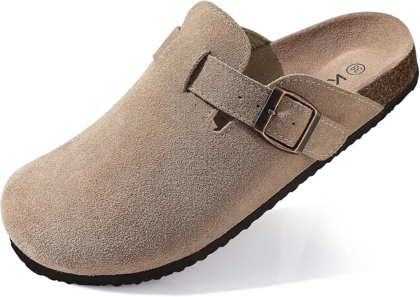 Women'S Suede Clogs Leather Mules Cork Footbed Sandals Potato Shoes with Arch Support