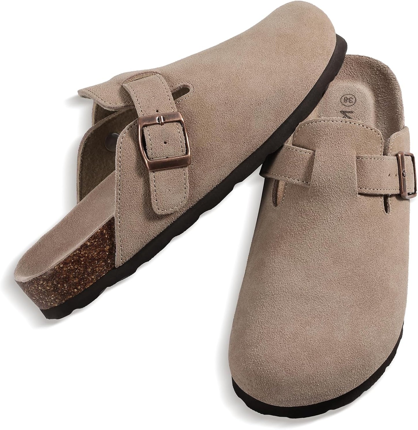 Women'S Suede Clogs Leather Mules Cork Footbed Sandals Potato Shoes with Arch Support