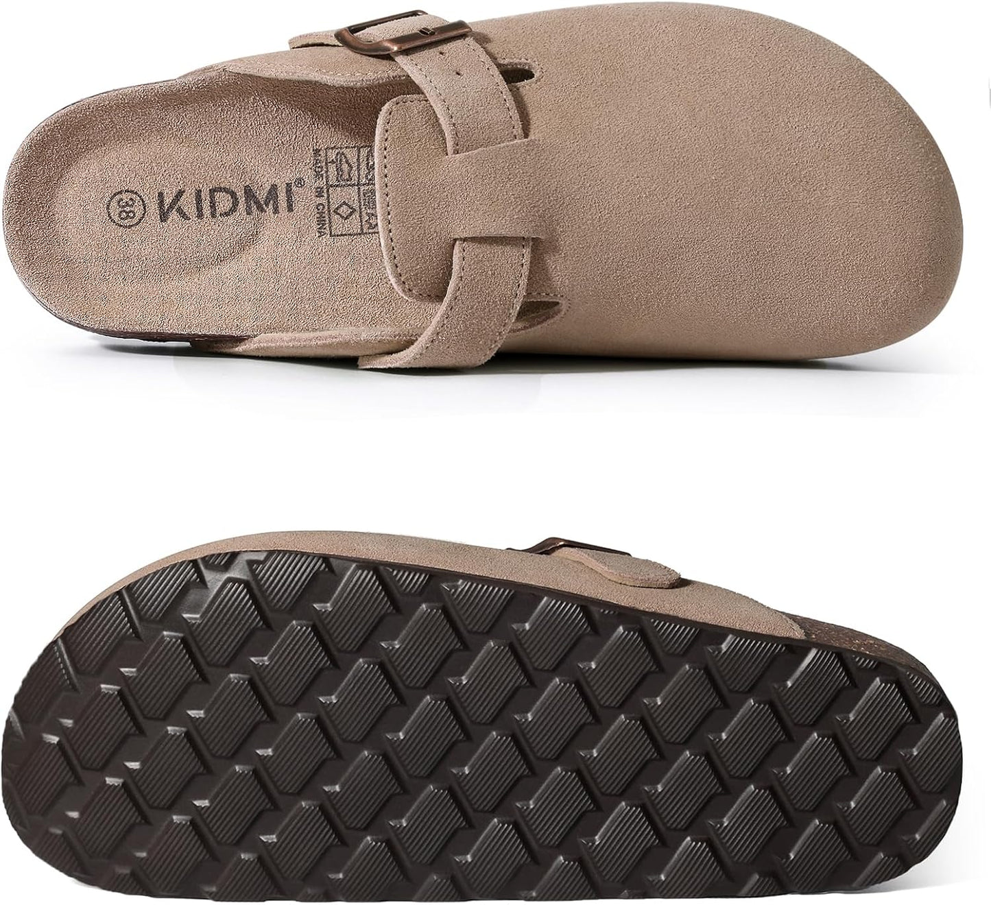 Women'S Suede Clogs Leather Mules Cork Footbed Sandals Potato Shoes with Arch Support