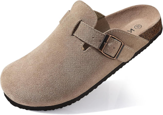 Women'S Suede Clogs Leather Mules Cork Footbed Sandals Potato Shoes with Arch Support